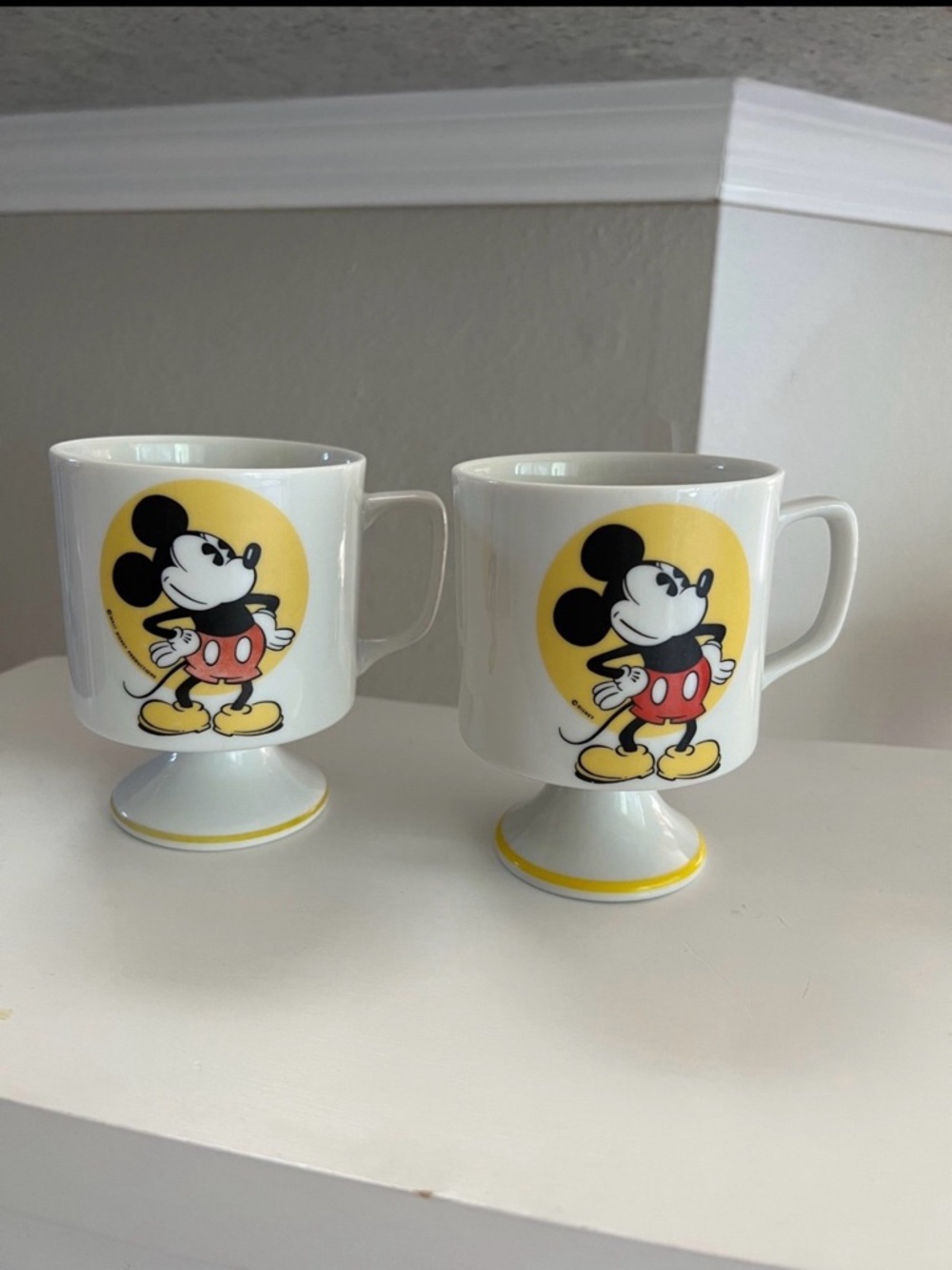 White and Yellow Mickey Mouse Pedestal Mugs - Set of 2